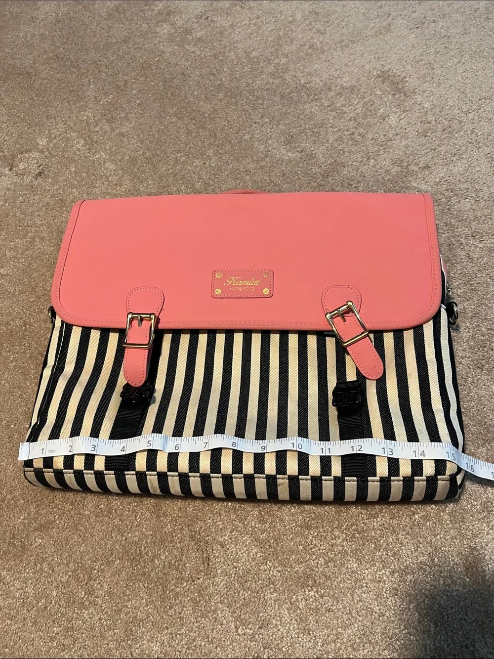Kamlui Coral Pink Flap Striped Laptop Satchel
